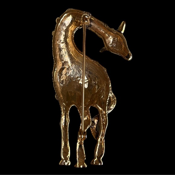 Vintage Giraffe Brooch Pin Rhinestone Eyes - Picture 3 of 3